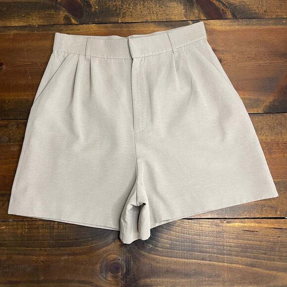 Zara Tailored Trouser Shorts Khaki Beige Women's Size Medium Linen Cotton - Picture 1 of 9